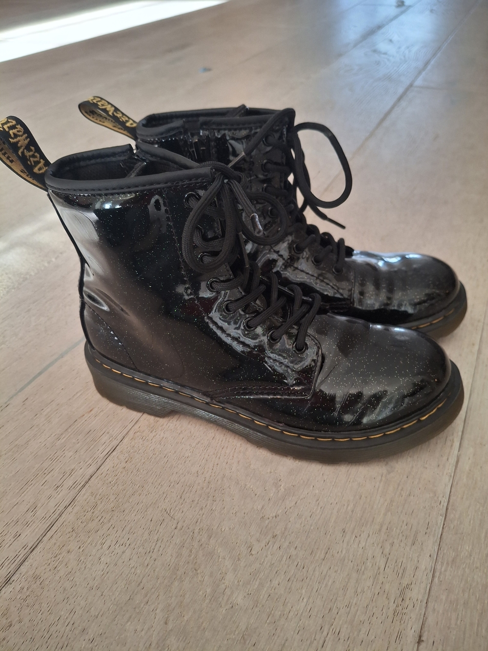 Dr. Martens Black Glitter Lace-Up Kids Boots